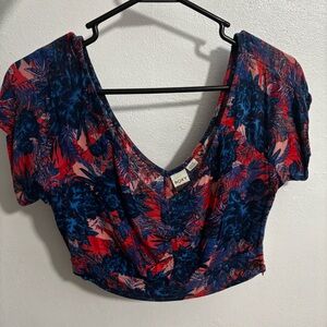 Roxy Tropical Print Crop Top - Blue and Red